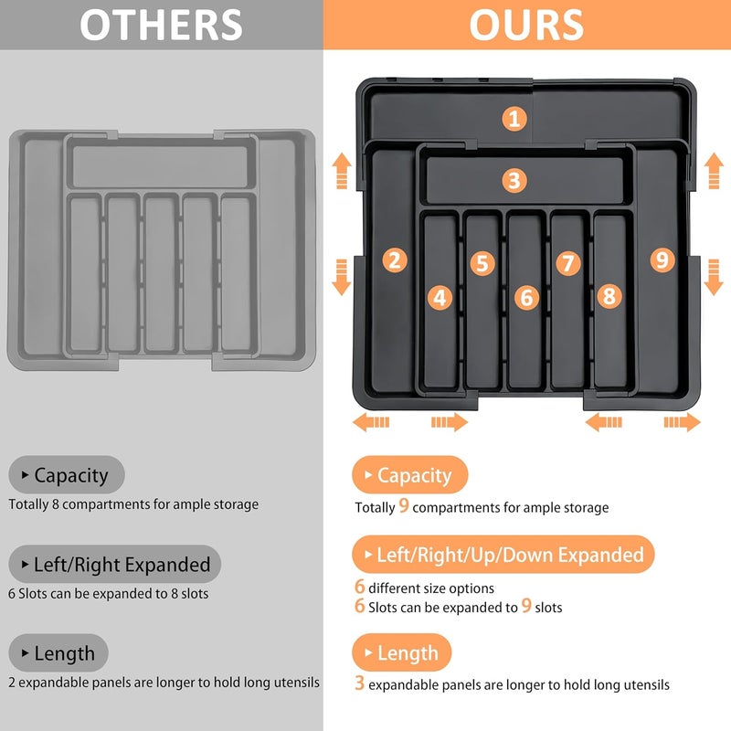 Spaclear Silverware Organizer Expandable Kitchen Utensil Drawer Organizer Large BPA Free Adjustable Cutlery Silverware Tray for Spoons Forks Knives Storage Divider for Kitchen Flatware 6-9 Slots Black - Image 4